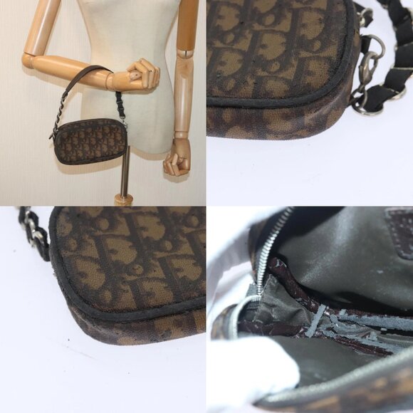 Christian Dior Trotter Canvas Trotter Romantic Pouch PVC Brown Silver Auth 93042 - Picture 15 of 15